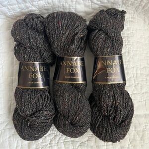 x3 NEW Vtg ANNABEL FOX 100% Wool Aran Donegal Yarn JACOB Dark Brown Tweed Skein